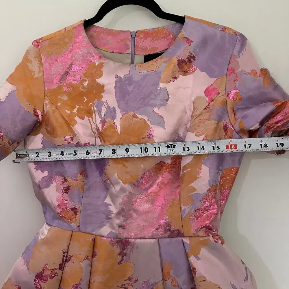 Io Couture Floral Foliage Pastel Fit & Flare Pleated Structured Mini Dress US 40 - Picture 8 of 12